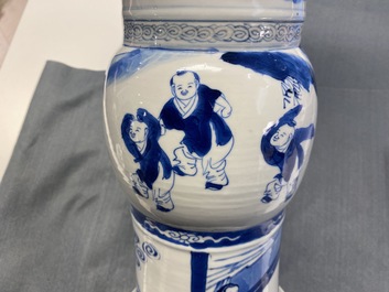 A Chinese blue and white 'gu' vase with figurative design, Kangxi